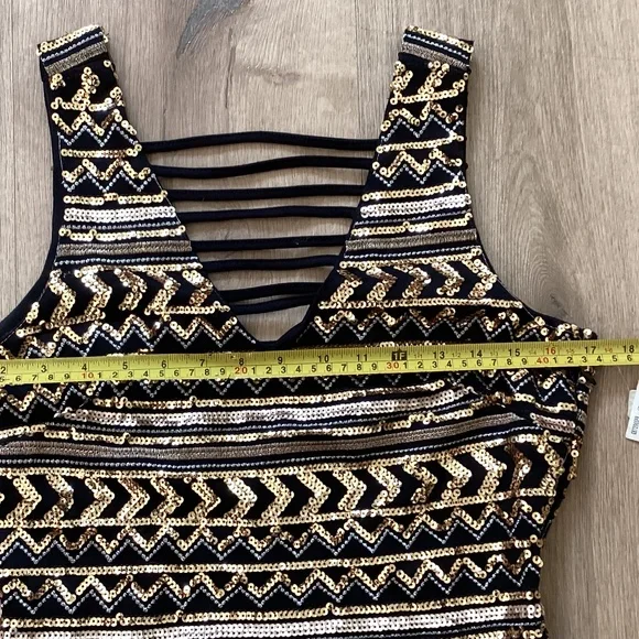 NWT GIANNI BINI GB BLACK AND GOLD SEQUENCE EMBELLISHED COCKTAIL DRESS SZ M - Picture 14 of 16